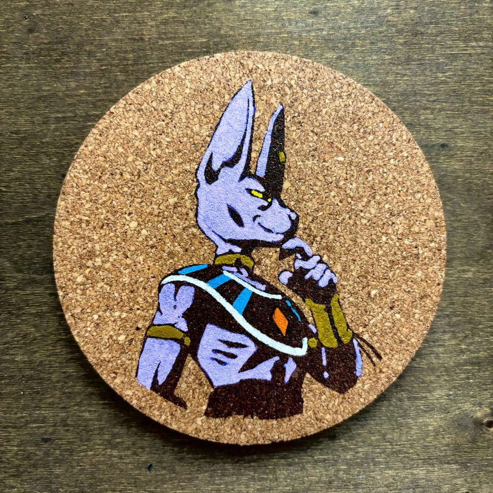Dragon Ball Super Beerus Laser Engraved Painted Cork Coaster